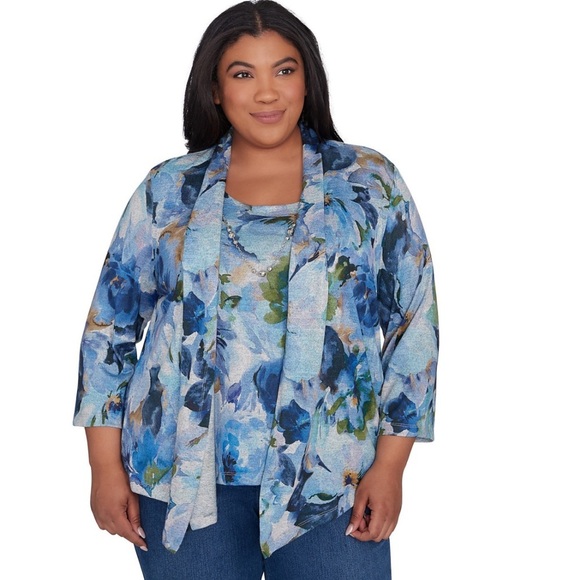 Alfred Dunner Watercolor Floral Melange Two-in-One Top - Picture 1 of 3